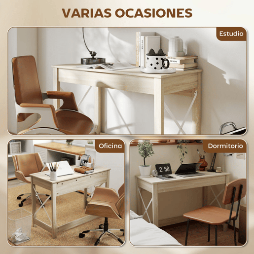 HOMCOM Secretária Moderna Mesa de Estudo com Estrutura de Aço Mesa de Computador 105x50x76 cm Madeira e Branco
