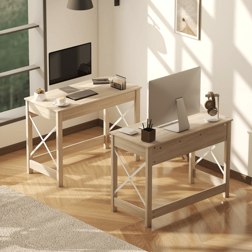 HOMCOM Secretária Moderna Mesa de Estudo com Estrutura de Aço Mesa de Computador 105x50x76 cm Madeira e Branco