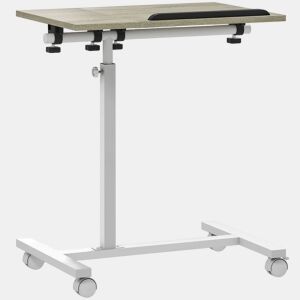 HOMCOM Mesa Auxiliar com Rodas Mesa para Sofá com Altura Ajustável Superfície Inclinável e Estrutura de Metal para Quarto Sala de Estar Escritório 57x40x67,5-101 cm Carvalho e Branco