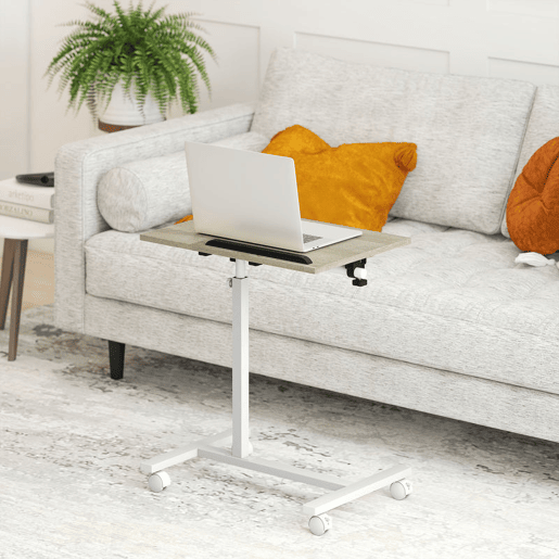 HOMCOM Mesa Auxiliar com Rodas Mesa para Sofá com Altura Ajustável Superfície Inclinável e Estrutura de Metal para Quarto Sala de Estar Escritório 57x40x67,5-101 cm Carvalho e Branco HOMCOM Mesa Auxiliar com Rodas Mesa para Sofá com Altura Ajustável Superfície Inclinável e Estrutura de Metal para Quarto Sala de Estar Escritório 57x40x67,5-101 cm Carvalho e Branco