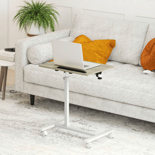 HOMCOM Mesa Auxiliar com Rodas Mesa para Sofá com Altura Ajustável Superfície Inclinável e Estrutura de Metal para Quarto Sala de Estar Escritório 57x40x67,5-101 cm Carvalho e Branco HOMCOM Mesa Auxiliar com Rodas Mesa para Sofá com Altura Ajustável Superfície Inclinável e Estrutura de Metal para Quarto Sala de Estar Escritório 57x40x67,5-101 cm Carvalho e Branco