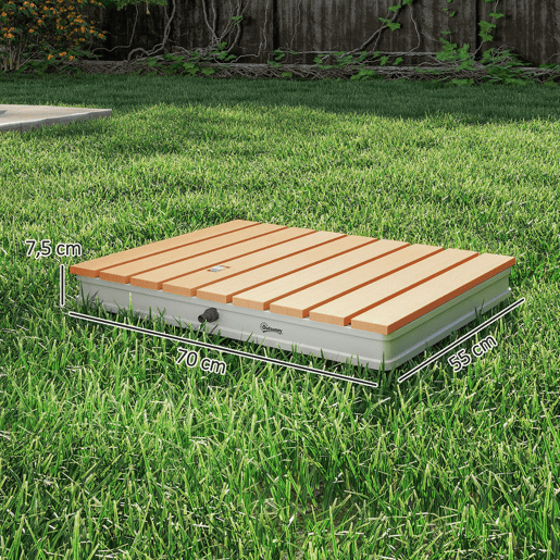 Outsunny Kit de Duche de Jardim Portátil Duche Exterior de Chão Altura Ajustável até 4 m Estrutura de Alumínio Resistente à Água Raios UV para Campismo Piscina Praia 70,5x55x7,5 cm Madeira