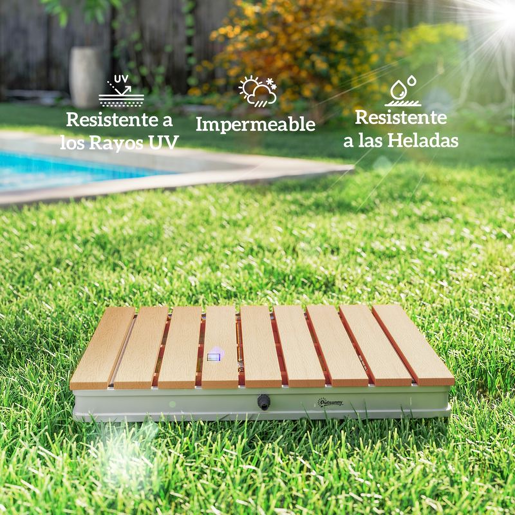 Outsunny Kit de Duche de Jardim Portátil Duche Exterior de Chão Altura Ajustável até 4 m Estrutura de Alumínio Resistente à Água Raios UV para Campismo Piscina Praia 70,5x55x7,5 cm Madeira