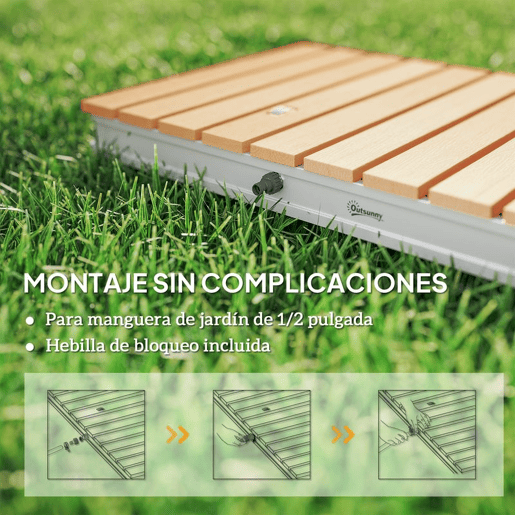 Outsunny Kit de Duche de Jardim Portátil Duche Exterior de Chão Altura Ajustável até 4 m Estrutura de Alumínio Resistente à Água Raios UV para Campismo Piscina Praia 70,5x55x7,5 cm Madeira