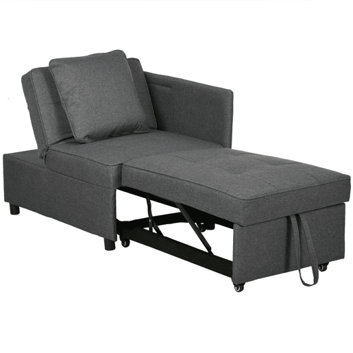 HOMCOM Sofá Cama 3 em 1 Sofá de 2 Lugares com Encosto Ajustável Sofá Cama Individual com Almofadas para Dormitório Sala de Estar 65x98x69 cm Cinzento
