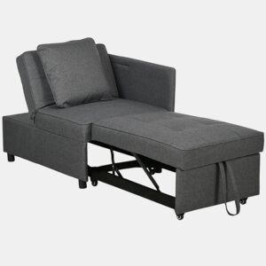 HOMCOM Sofá Cama 3 em 1 Sofá de 2 Lugares com Encosto Ajustável Sofá Cama Individual com Almofadas para Dormitório Sala de Estar 65x98x69 cm Cinzento