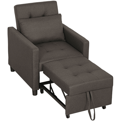HOMCOM Sofá Cama Individual Poltrona com 4 Rodas Encosto Reclinável Almofada Extra e Assento Acolchoado Carga 100 kg para Escritório Dormitório Sala de Estar 69x82,5x84 cm Cinzento