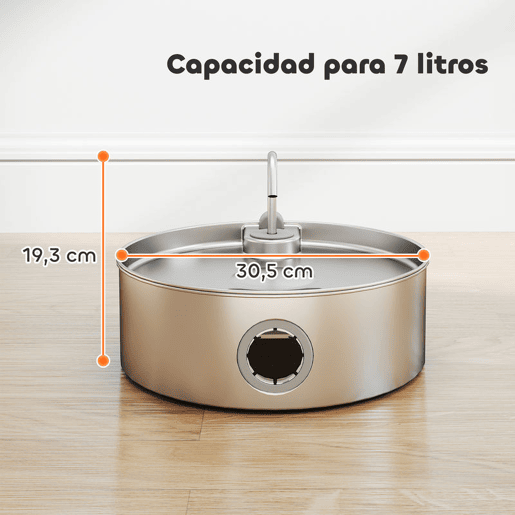 PawHut Fonte para Gatos em Aço Inoxidável 7L Bebedouro para Gatos Silencioso Fonte de Água para Animais Automática com Sistema de Filtros Luz LED e Bomba Super Silenciosa 30,5x31,2x19,3 cm Prata
