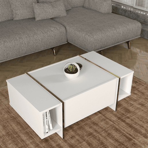 Mesa de centro Tavak 104x60x38 cm BrancoDourado en.casa
