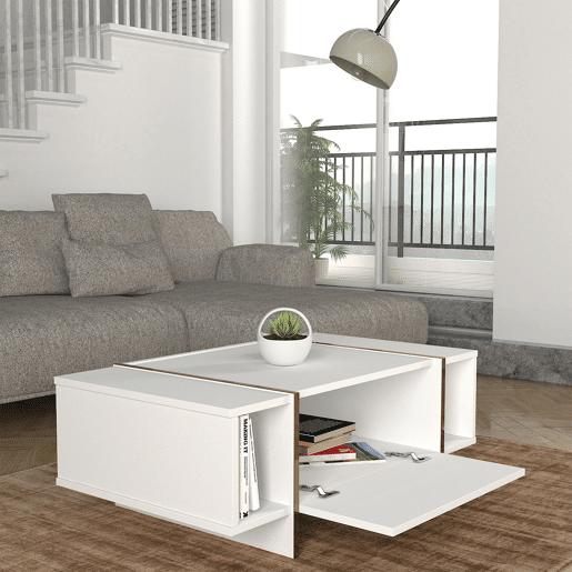 Mesa de centro Tavak 104x60x38 cm BrancoDourado en.casa