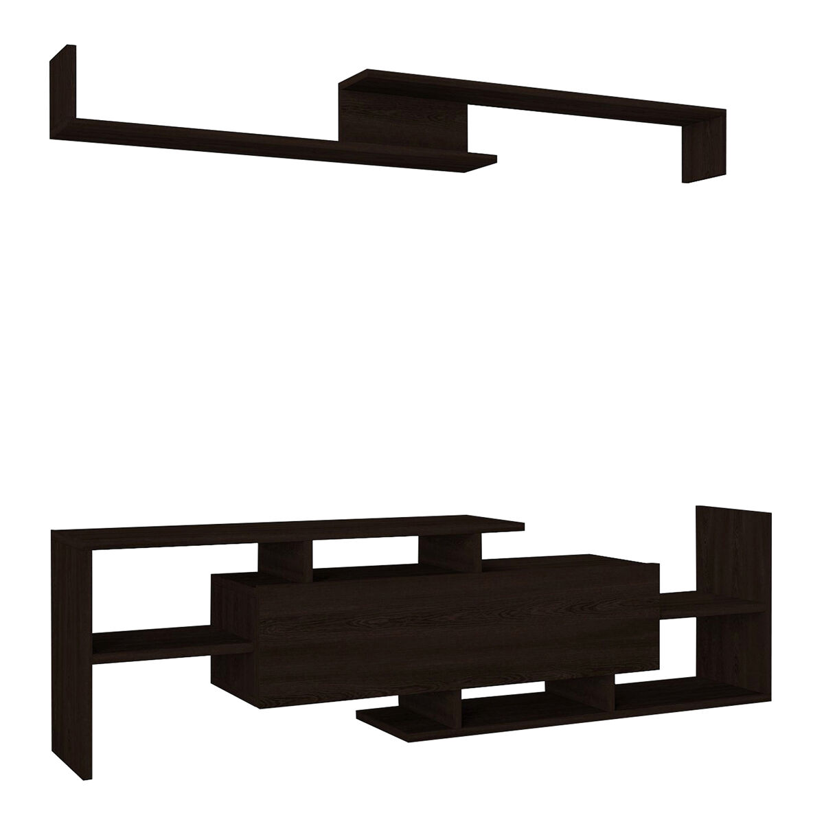 Mueble tv con estantería liksefte aglomerado 154x28x42cm negro [en.casa]