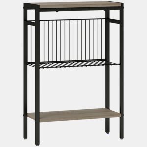 HOMCOM Mesa Auxiliar Estreita de 3 Níveis com Prateleiras Abertas e Estrutura de Aço para Sala e Quarto 43x18x62,5 cm Carvalho Envelhecido