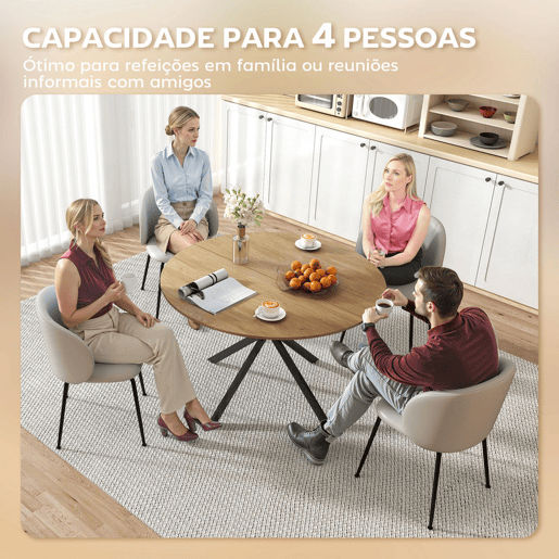 HOMCOM Mesa de Jantar Redonda para 4 Pessoas, Ø120x75 cm, Mesa de Cozinha Industrial com Estrutura de Aço, Carvalho