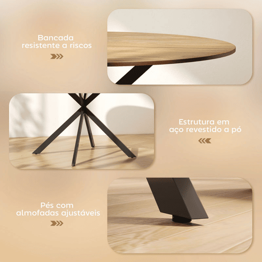 HOMCOM Mesa de Jantar Redonda para 4 Pessoas, Ø120x75 cm, Mesa de Cozinha Industrial com Estrutura de Aço, Carvalho