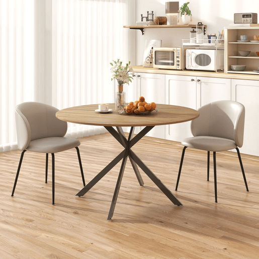 HOMCOM Mesa de Jantar Redonda para 4 Pessoas, Ø120x75 cm, Mesa de Cozinha Industrial com Estrutura de Aço, Carvalho
