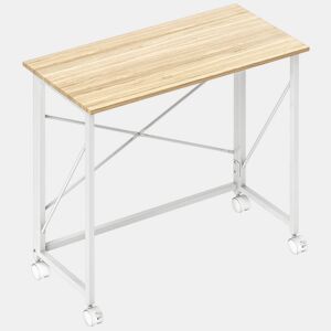 HOMCOM Secretária Dobrável com Rodas Mesa de Secretária Compacta Mesa para Computador Portátil para Casa Escritório Espaços Pequenos 80x40x75 cm Madeira e Branco