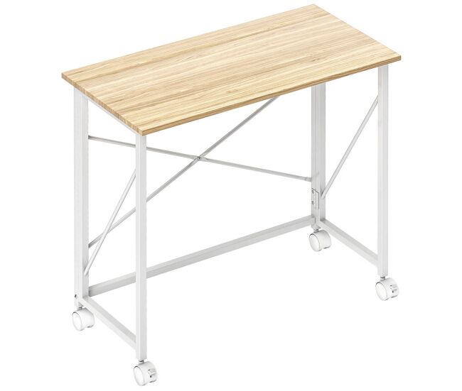 Homcom escritorio plegable con ruedas mesa escritorio compacta mesa de ordenador portátil para casa oficina espacios pequeños 80x40x75 cm natural