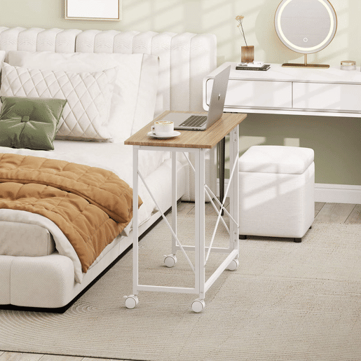 HOMCOM Secretária Dobrável com Rodas Mesa de Secretária Compacta Mesa para Computador Portátil para Casa Escritório Espaços Pequenos 80x40x75 cm Madeira e Branco