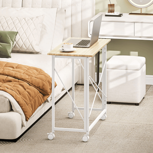 HOMCOM Secretária Dobrável com Rodas Mesa de Secretária Compacta Mesa para Computador Portátil para Casa Escritório Espaços Pequenos 80x40x75 cm Madeira e Branco