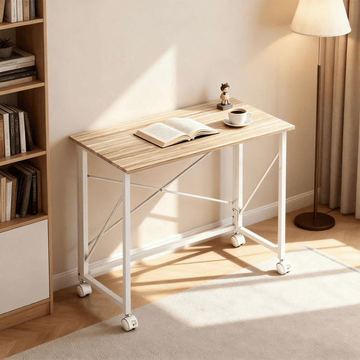 HOMCOM Secretária Dobrável com Rodas Mesa de Secretária Compacta Mesa para Computador Portátil para Casa Escritório Espaços Pequenos 80x40x75 cm Madeira e Branco