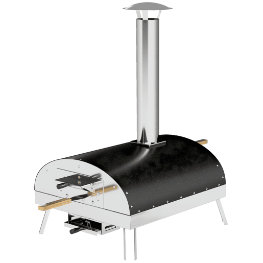 Outsunny Mini Forno de Pizza Exterior Portátil Forno a Lenha com Pedra Refratária Ø33 cm Pá Pegas de Madeira Termómetro e Bandeja Giratória para Jardim Varanda Campismo Pátio 84x47x82 cm Prata