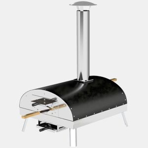 Outsunny Mini Forno de Pizza Exterior Portátil Forno a Lenha com Pedra Refratária Ø33 cm Pá Pegas de Madeira Termómetro e Bandeja Giratória para Jardim Varanda Campismo Pátio 84x47x82 cm Prata