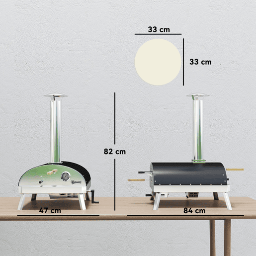Outsunny Mini Forno de Pizza Exterior Portátil Forno a Lenha com Pedra Refratária Ø33 cm Pá Pegas de Madeira Termómetro e Bandeja Giratória para Jardim Varanda Campismo Pátio 84x47x82 cm Prata