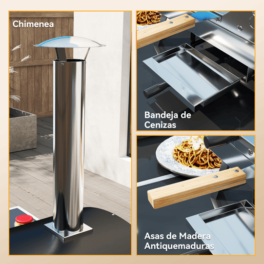 Outsunny Mini Forno de Pizza Exterior Portátil Forno a Lenha com Pedra Refratária Ø33 cm Pá Pegas de Madeira Termómetro e Bandeja Giratória para Jardim Varanda Campismo Pátio 84x47x82 cm Prata