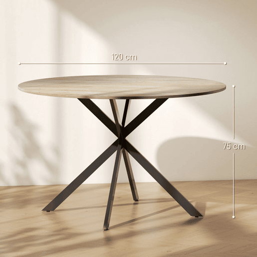 HOMCOM Mesa de Jantar Redonda para 4 Pessoas, Ø120x75 cm, Mesa de Cozinha Industrial com Estrutura de Aço, Castanho Escuro