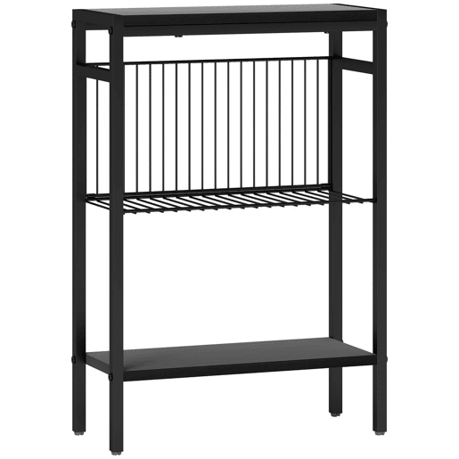 HOMCOM Mesa Auxiliar Estreita de 3 Níveis Mesinha Auxiliar Industrial com Prateleiras Abertas e Estrutura de Aço para Sala de Estar Quarto 43x18x62,5 cm Preto