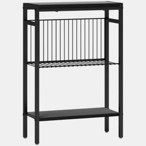 HOMCOM Mesa Auxiliar Estreita de 3 Níveis Mesinha Auxiliar Industrial com Prateleiras Abertas e Estrutura de Aço para Sala de Estar Quarto 43x18x62,5 cm Preto