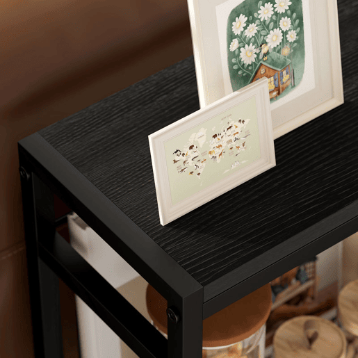 HOMCOM Mesa Auxiliar Estreita de 3 Níveis Mesinha Auxiliar Industrial com Prateleiras Abertas e Estrutura de Aço para Sala de Estar Quarto 43x18x62,5 cm Preto