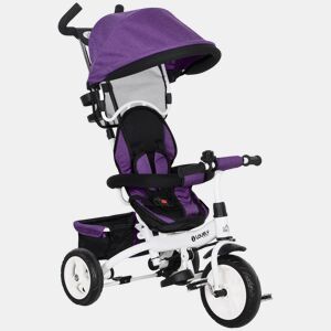 HOMCOM Triciclo para Bebés 2 em 1 Triciclo Evolutivo para Crianças de +12 Meses com Toldo Dobrável Guiador Telescópico e Removível Cinto de Segurança e Cesto 95x50x106 cm Roxo