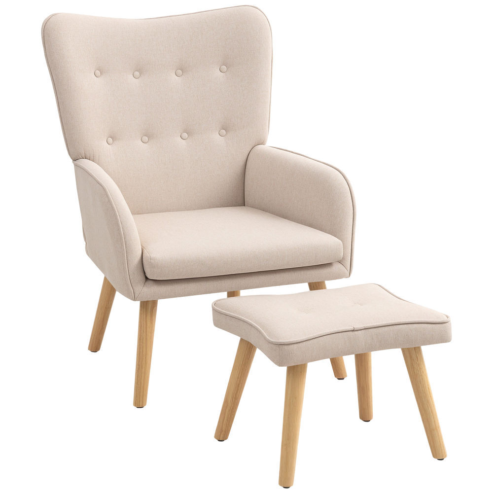 Sillón con Reposapiés Lino, Madera de Caucho HOMCOM