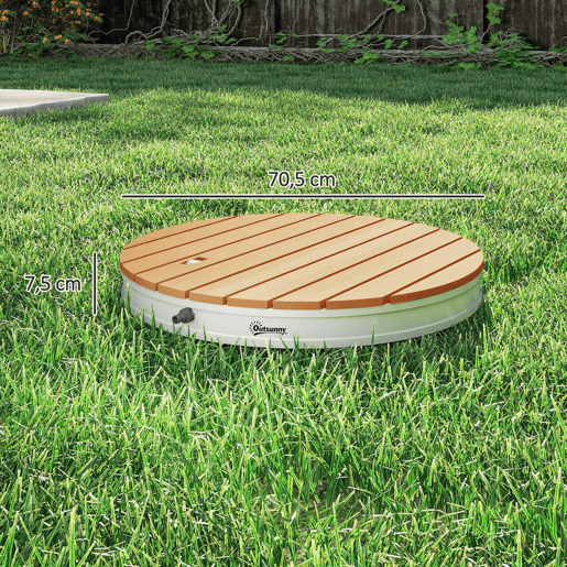 Outsunny Kit de Duche de Jardim Portátil Duche Exterior de Chão Altura Ajustável até 4 m Estrutura de Alumínio Resistente à Água aos Raios UV para Campismo Piscina Praia Ø70,5x7,5 cm Madeira