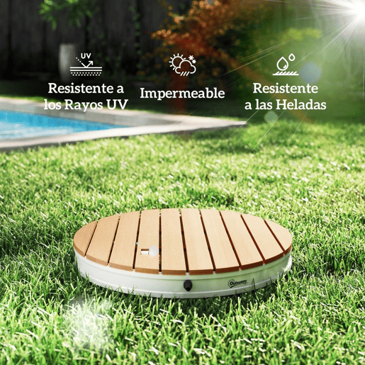 Outsunny Kit de Duche de Jardim Portátil Duche Exterior de Chão Altura Ajustável até 4 m Estrutura de Alumínio Resistente à Água aos Raios UV para Campismo Piscina Praia Ø70,5x7,5 cm Madeira
