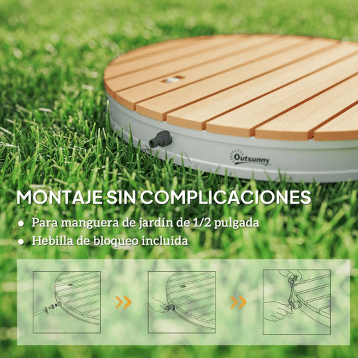 Outsunny Kit de Duche de Jardim Portátil Duche Exterior de Chão Altura Ajustável até 4 m Estrutura de Alumínio Resistente à Água aos Raios UV para Campismo Piscina Praia Ø70,5x7,5 cm Madeira