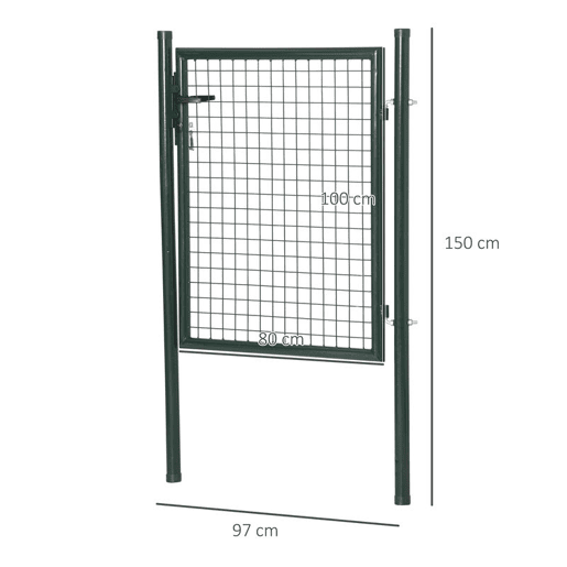 HOMCOM Porta para Vedação de Jardim de Aço com Maçaneta de Fechadura e 3 Chaves Porta de Vedação para Exterior Pátio Terraço 97x150cm Verde