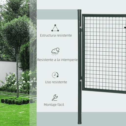 HOMCOM Porta para Vedação de Jardim de Aço com Maçaneta de Fechadura e 3 Chaves Porta de Vedação para Exterior Pátio Terraço 97x150cm Verde