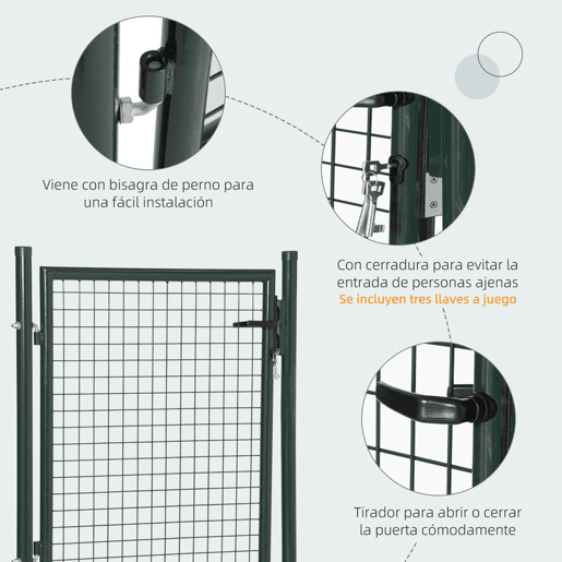 HOMCOM Porta para Vedação de Jardim de Aço com Maçaneta de Fechadura e 3 Chaves Porta de Vedação para Exterior Pátio Terraço 97x150cm Verde