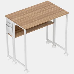 HOMCOM Secretária Dobrável com Rodas e Prateleira Mesa Secretária Compacta com Bolsa de Armazenamento Mesa para Computador Portátil para Casa Escritório Espaços Pequenos 80x50x75 cm Madeira e Branco