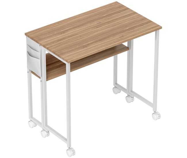 Homcom escritorio plegable con ruedas y estante, mesa escritorio compacta con bolsillo de almacenaje, mesa de ordenador portátil para casa, oficina, espacios pequeños, 80x50x75 cm, natural