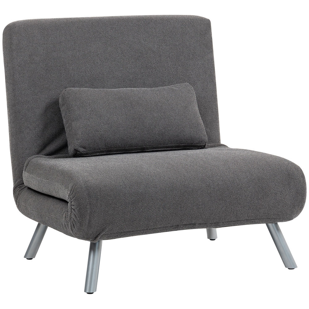 Homcom sofá cama de 1 plaza 3 en 1 sillón cama plegable tapizado en tela gris jaspeado con respaldo ajustable de 5 niveles y almohada para oficina dormitorio salón 80x75x83 cm