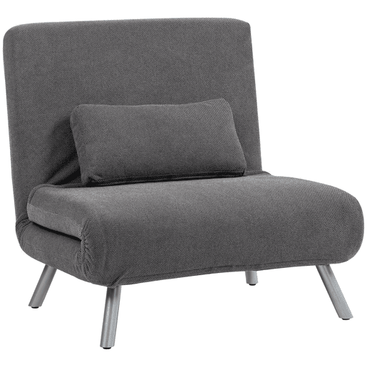 HOMCOM Sofá Cama de Uma Praça 3 em 1 Sofá Dobrável Revestido em Tecido Cinzento Mesclado com Encosto Ajustável em 5 Níveis e Almofada para Escritório Quarto Sala 80x75x83 cm