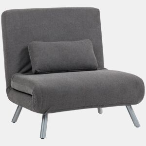 HOMCOM Sofá Cama de Uma Praça 3 em 1 Sofá Dobrável Revestido em Tecido Cinzento Mesclado com Encosto Ajustável em 5 Níveis e Almofada para Escritório Quarto Sala 80x75x83 cm