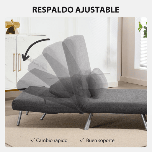 HOMCOM Sofá Cama de Uma Praça 3 em 1 Sofá Dobrável Revestido em Tecido Cinzento Mesclado com Encosto Ajustável em 5 Níveis e Almofada para Escritório Quarto Sala 80x75x83 cm