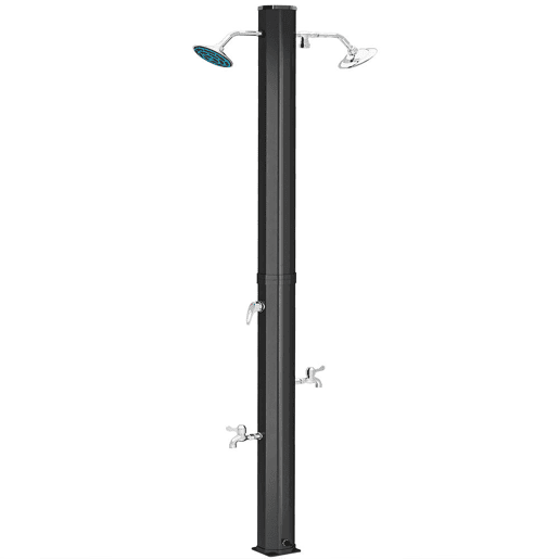 Outsunny Duche de Jardim Solar 35 L Duche Solar Exterior com 2 Cabeçais Giratórios Torneiras para Pés e Água Quente Até 55 °C para Piscina Campismo Pátio 73x18x217 cm Preto