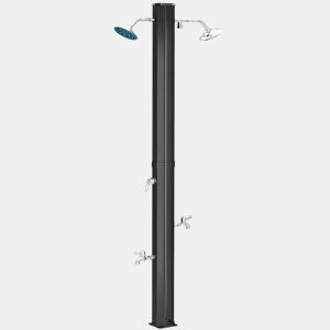 Outsunny Duche de Jardim Solar 35 L Duche Solar Exterior com 2 Cabeçais Giratórios Torneiras para Pés e Água Quente Até 55 °C para Piscina Campismo Pátio 73x18x217 cm Preto