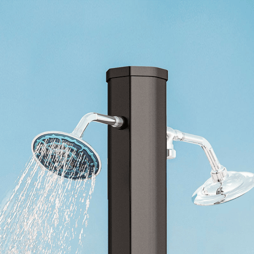 Outsunny Duche de Jardim Solar 35 L Duche Solar Exterior com 2 Cabeçais Giratórios Torneiras para Pés e Água Quente Até 55 °C para Piscina Campismo Pátio 73x18x217 cm Preto