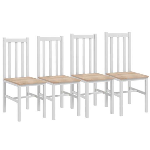 HOMCOM Conjunto de 4 Cadeiras de Sala de Jantar Cadeiras de Cozinha com Encosto de Ripas Estrutura de Madeira de Pinho para Sala de Estar Capacidade 120 kg 38,5x47,5x99 cm Branco
